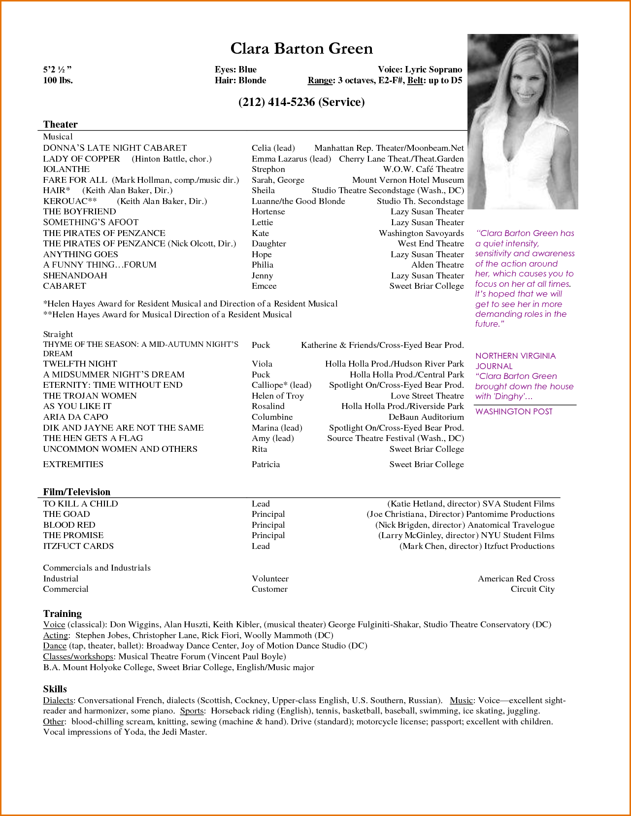 Resume Format Actor Acting Resume Template Acting Resume Inside
