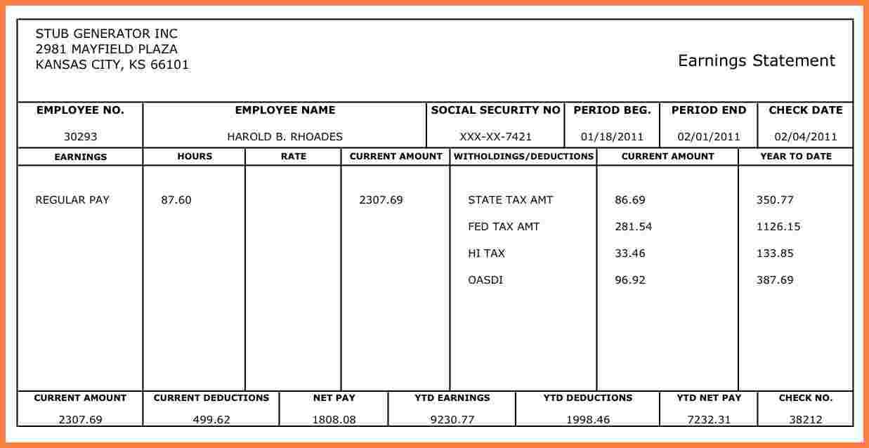 002 Free Printable Pay Stub Template Quickbooks Securitas Regarding Free Pay Stub Template Word