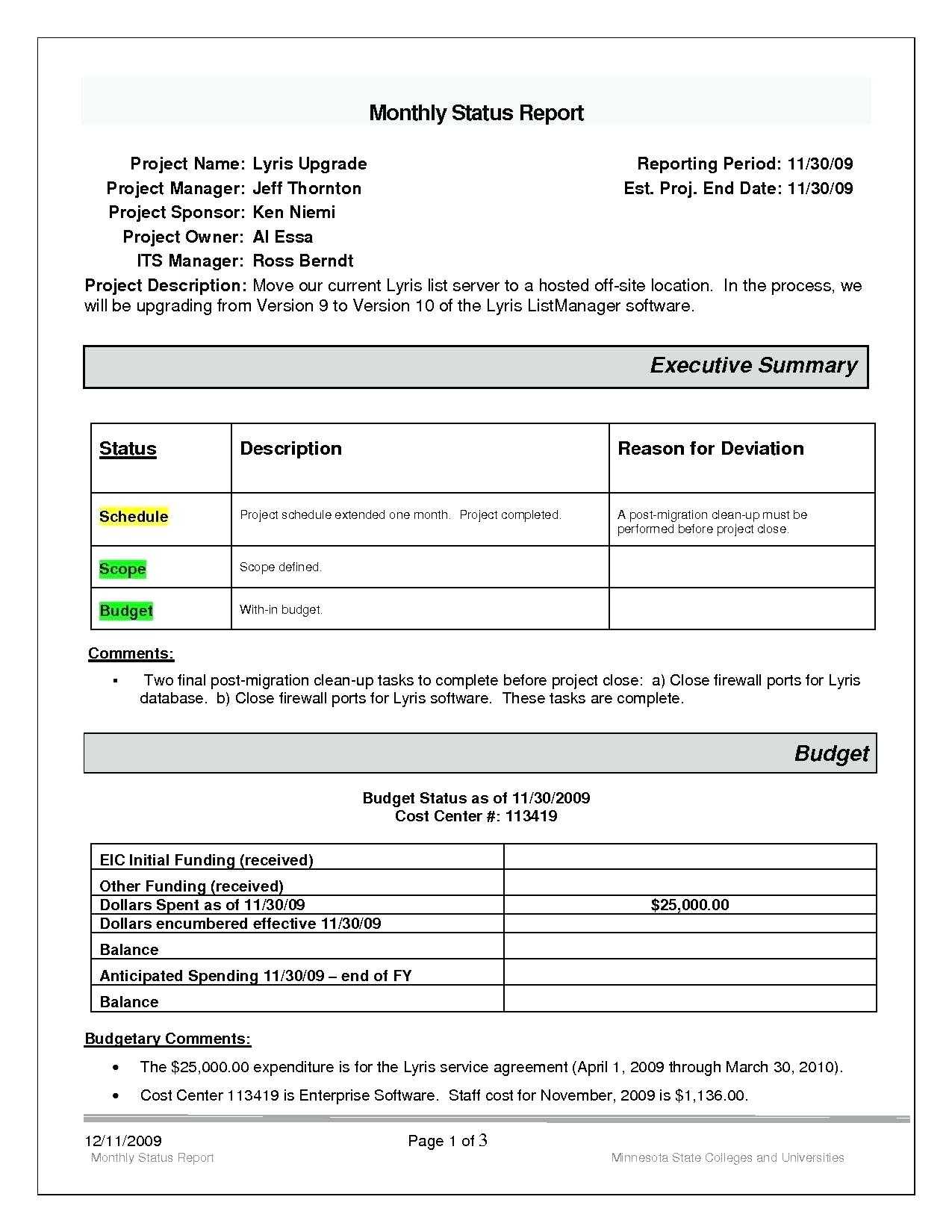 005 Project Management Status Report Template Progress Best With Project Management Final Report Template