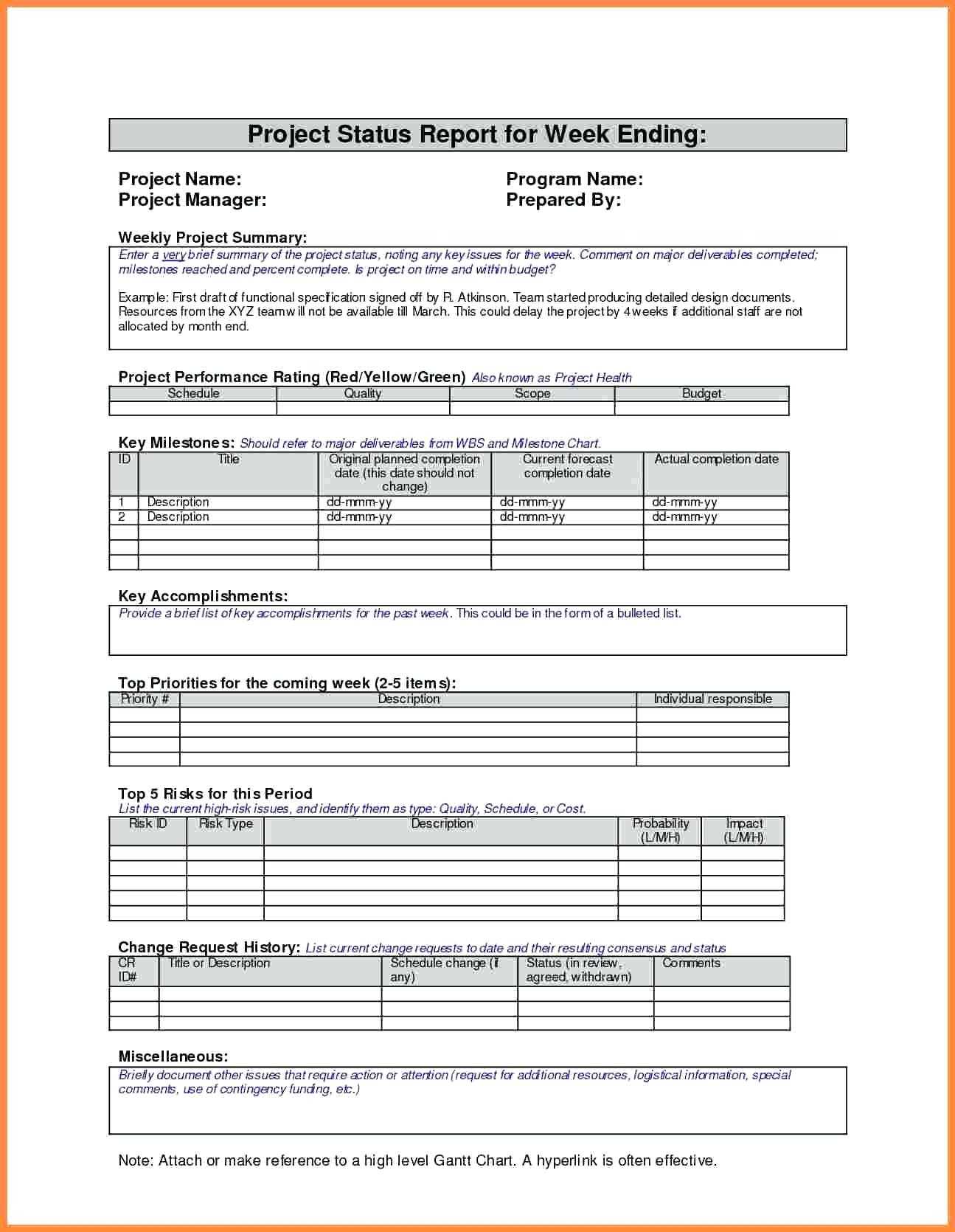 011 Template Ideas Project Management Status Report Weekly Intended For Monthly Status Report Template Project Management