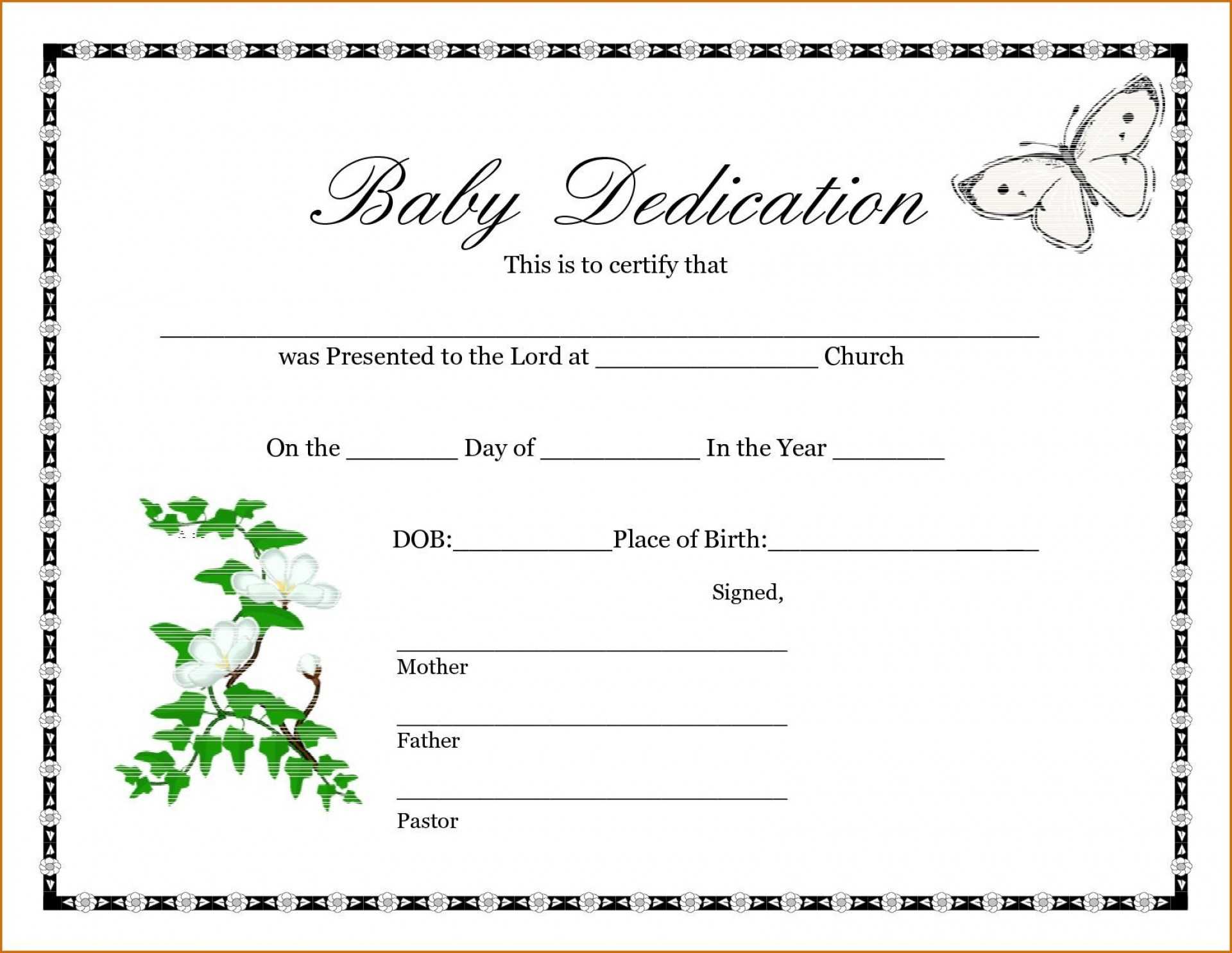 014 Template Ideas Baby Dedication Wonderful Certificate For Baby Dedication Certificate Template