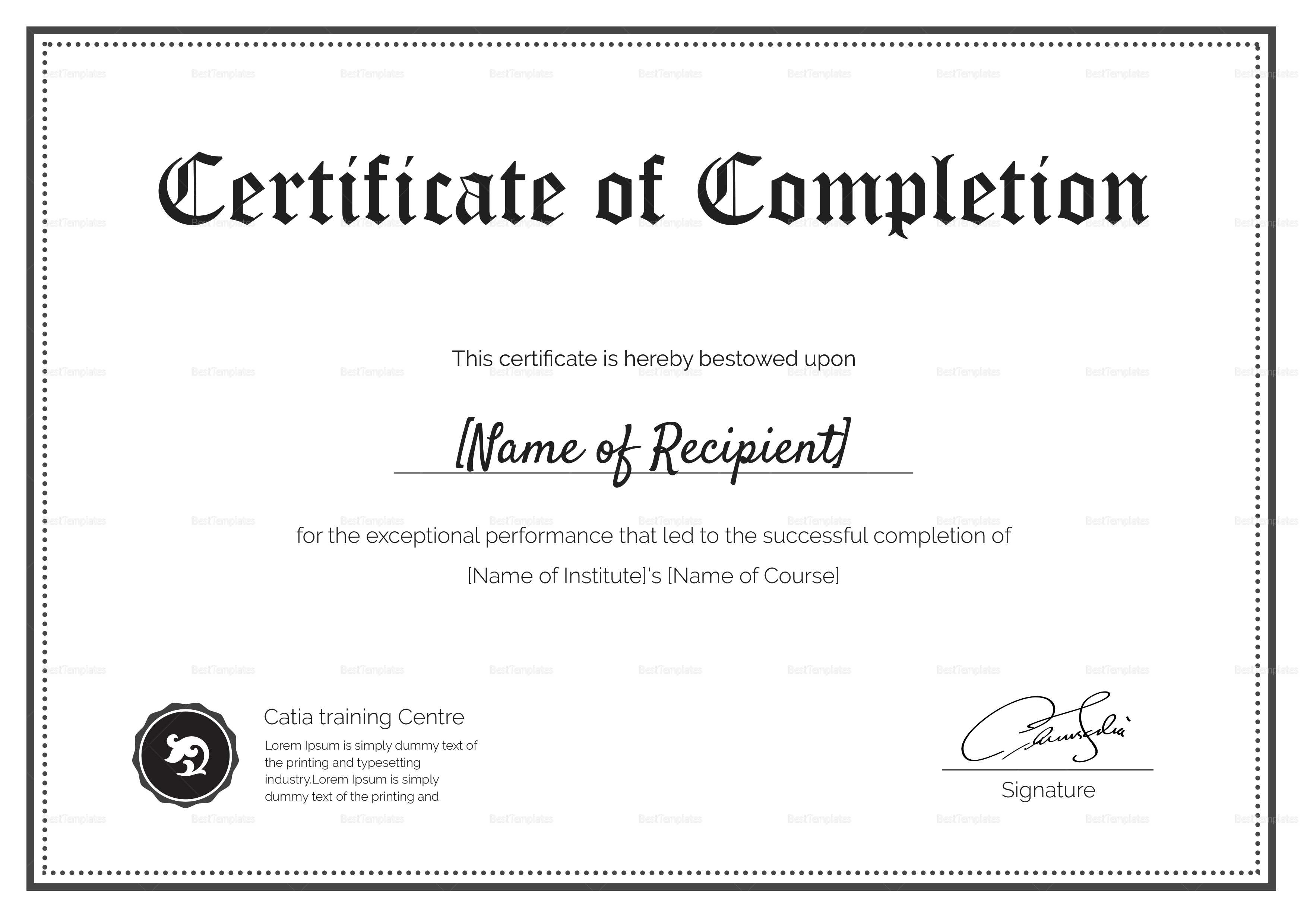 019 Certificate Of Completion Template Fantastic Ideas Free With Free Training Completion Certificate Templates