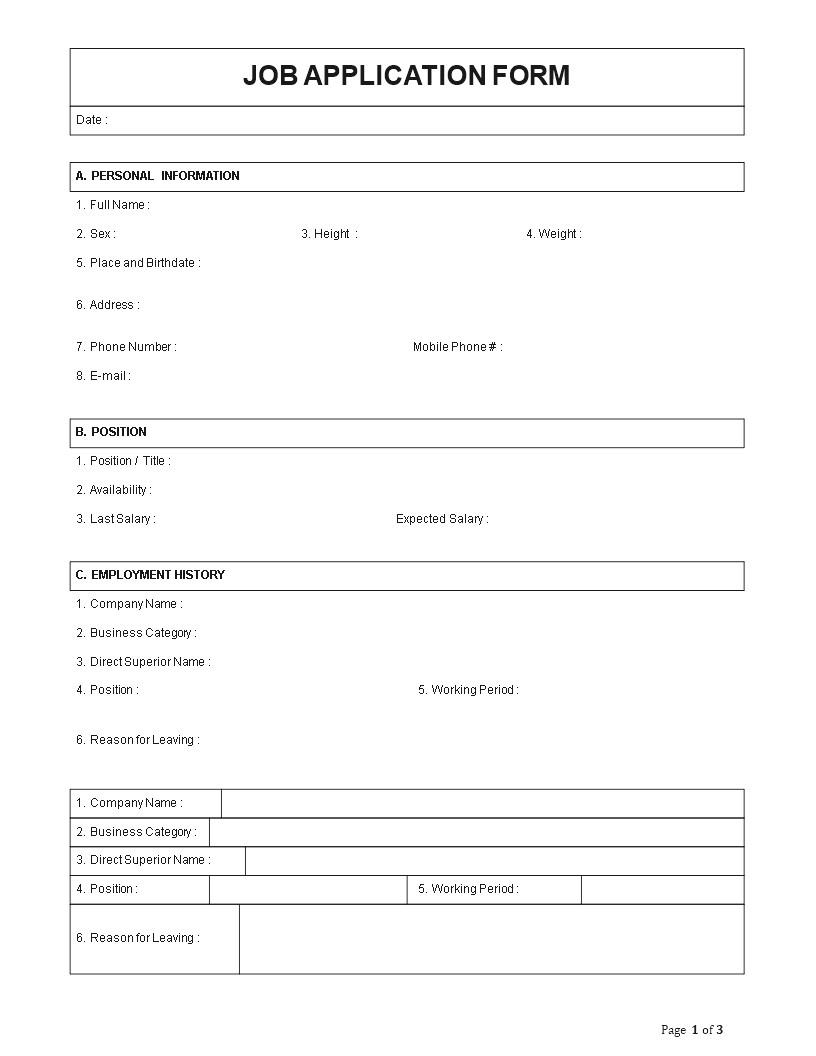 029 Employment Application Template Word Form Free Templates Intended For Job Application Template Word
