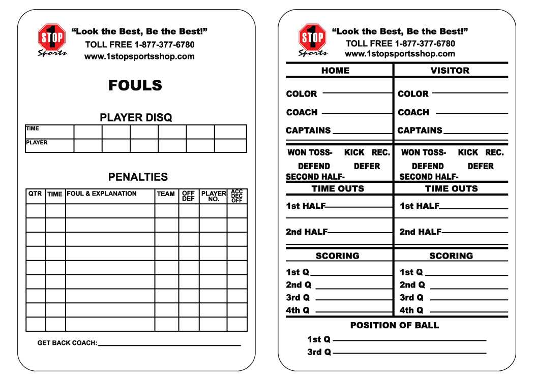 1 Stop Sports Reusable Football Game Card - 1 Stop Sports Within Football Referee Game Card Template