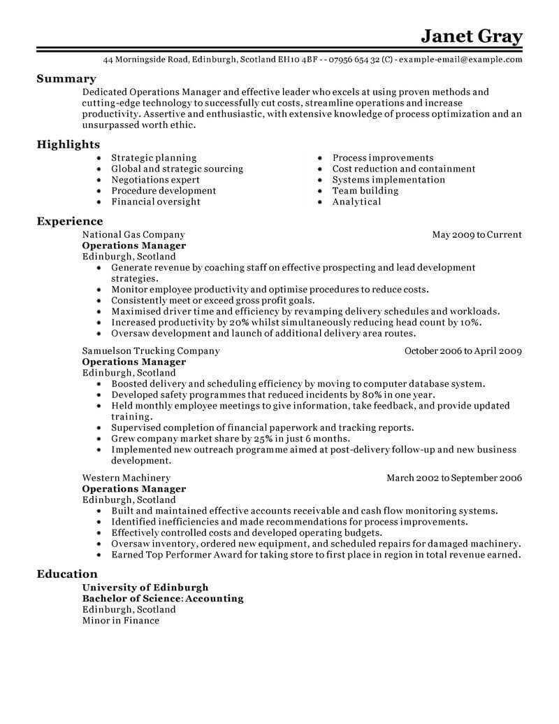 11 Amazing Management Resume Examples | Livecareer Throughout Operations Manager Report Template