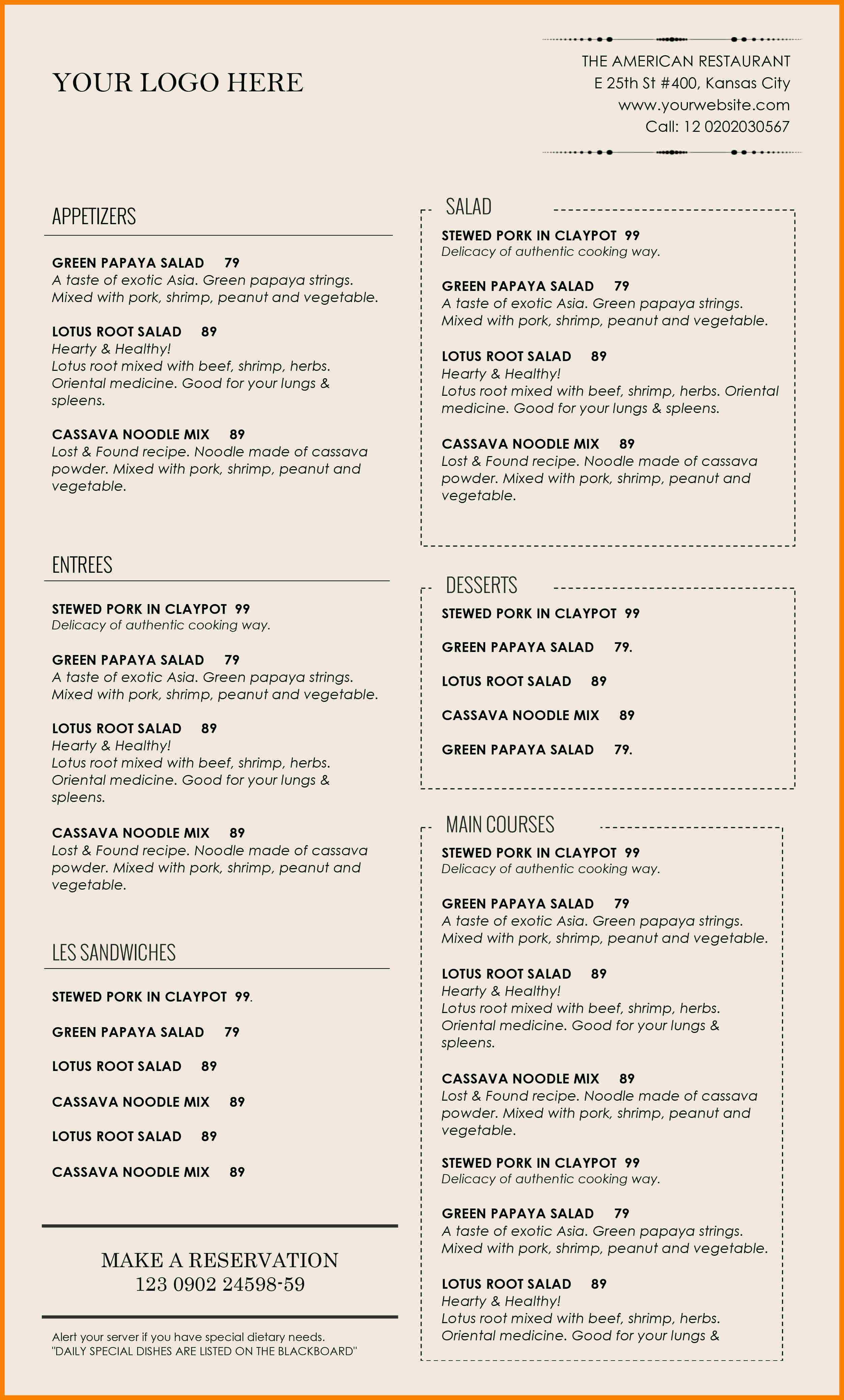 11+ Free Restaurant Menu Templates For Word | Shrewd Investment Within Free Cafe Menu Templates For Word