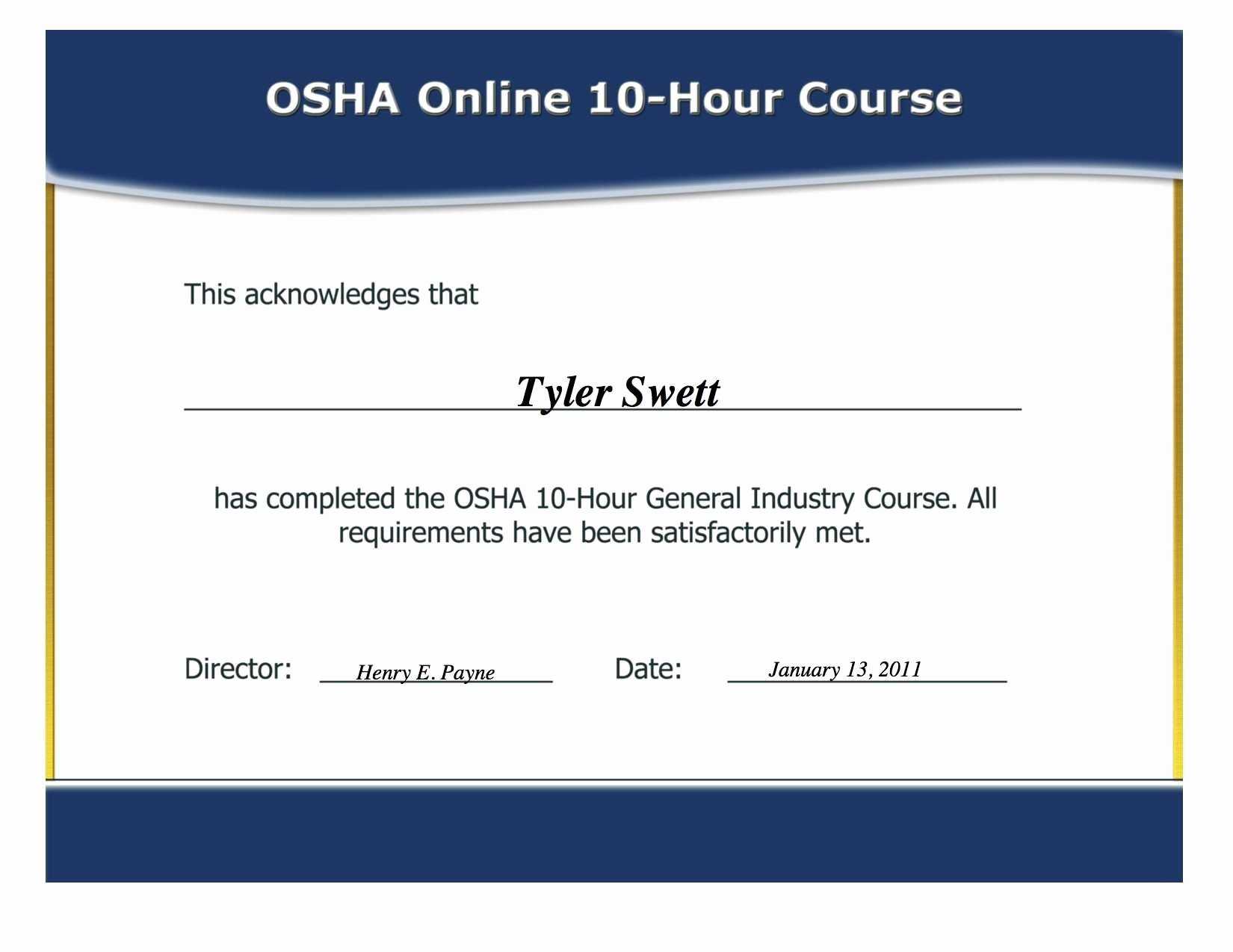 12 Certificate Of Training Template Free | Business Letter Throughout Osha 10 Card Template