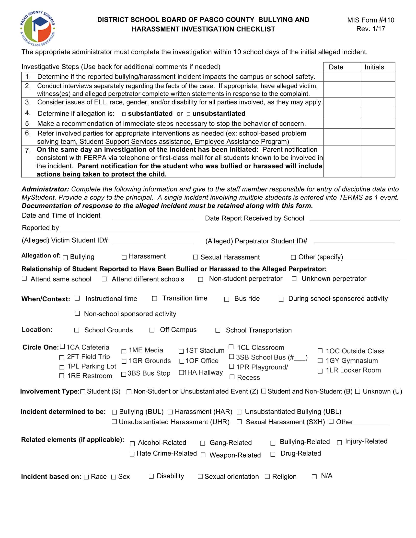 12+ Harassment Investigation Checklist Examples – Pdf For Sexual Harassment Investigation Report Template