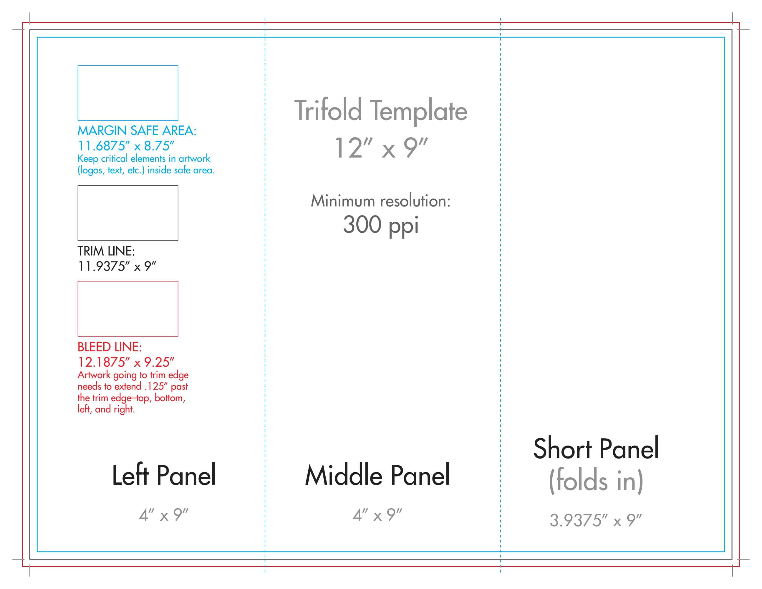 12" X 9" Rack Brochure Template (Tri Fold) - U.s. Press For Three Panel Brochure Template
