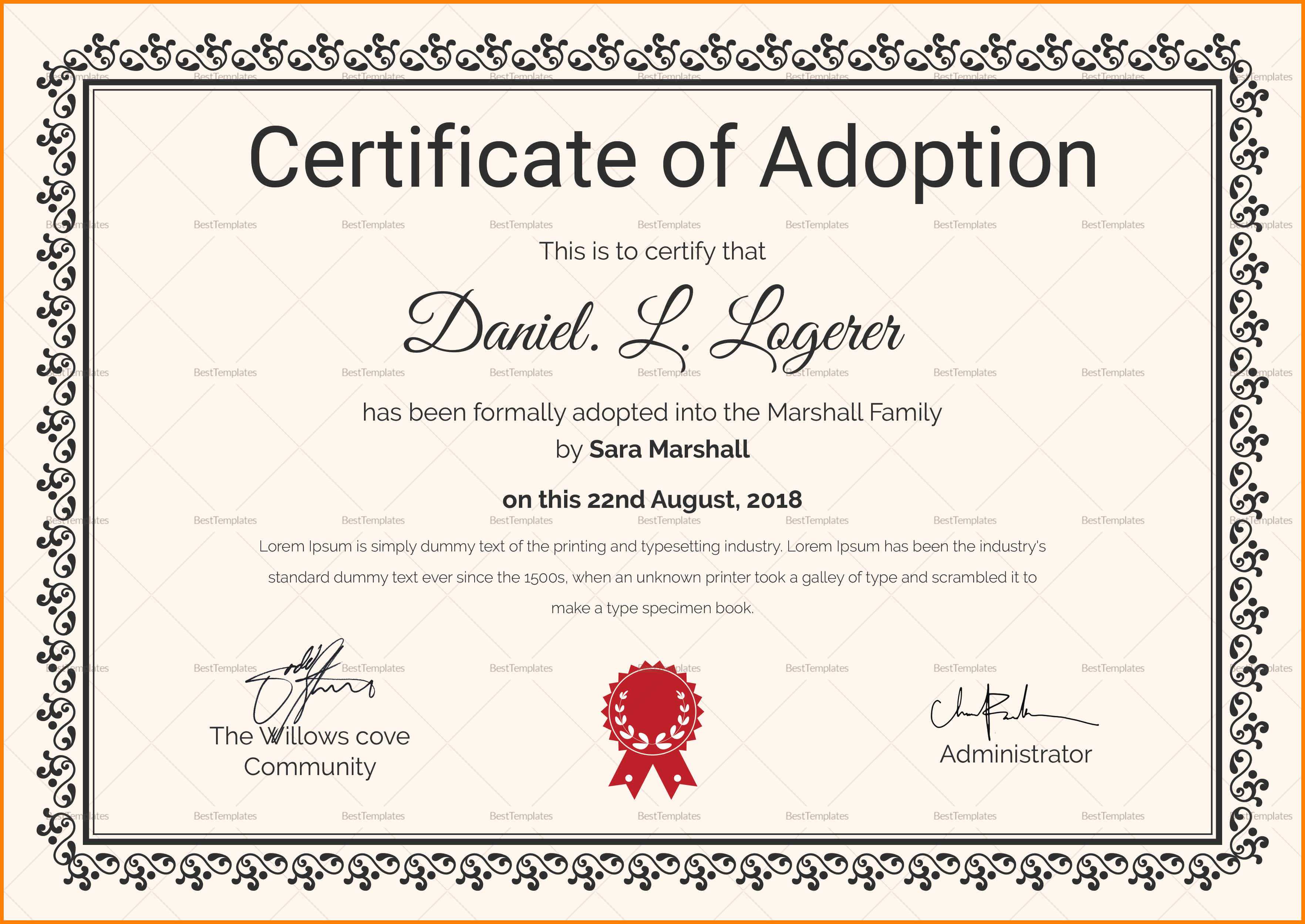 14+ Adoption Certificate Templates | Proto Politics With Child Adoption Certificate Template