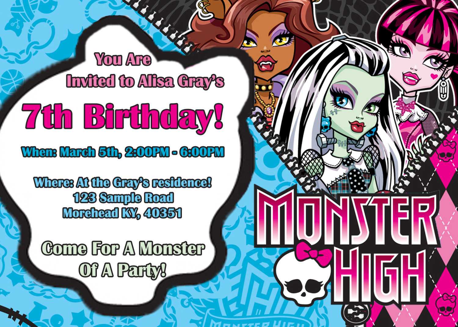 14 Best Photos Of Monster High Birthday Invitations Pertaining To Monster High Birthday Card Template