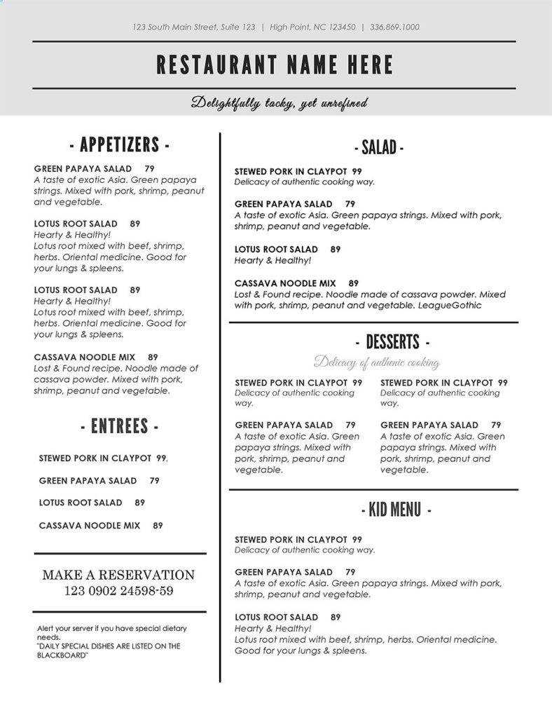 14+ Black And White Menu Designs & Templates – Psd, Ai For Free Cafe Menu Templates For Word