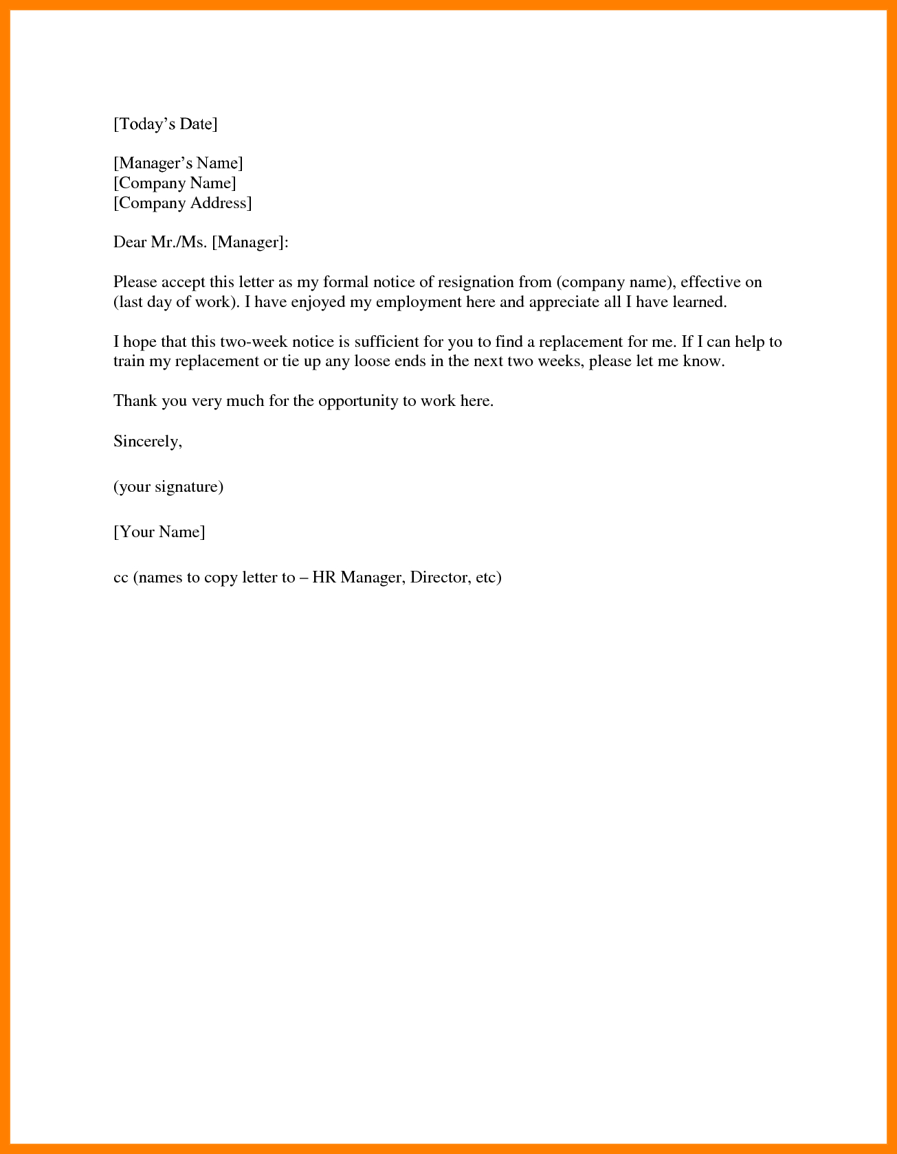 14+ Two Weeks Notice Template Word | Management On Call In Two Week Notice Template Word