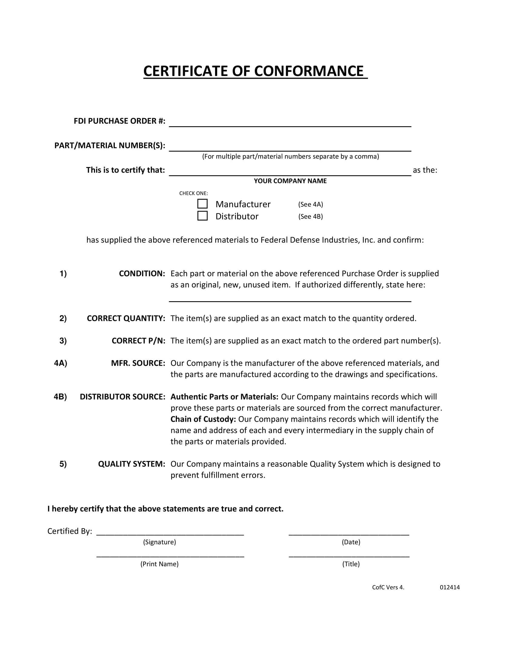 16+ Certificate Of Conformance Example – Pdf, Word, Ai Regarding Certificate Of Manufacture Template