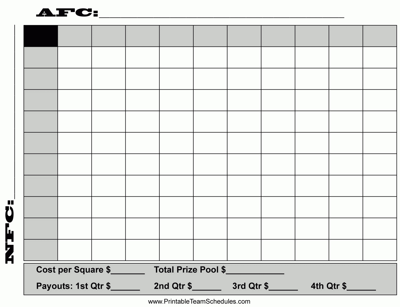 16 Square Football Board Template | Super Bowl Squares For Football Betting Card Template