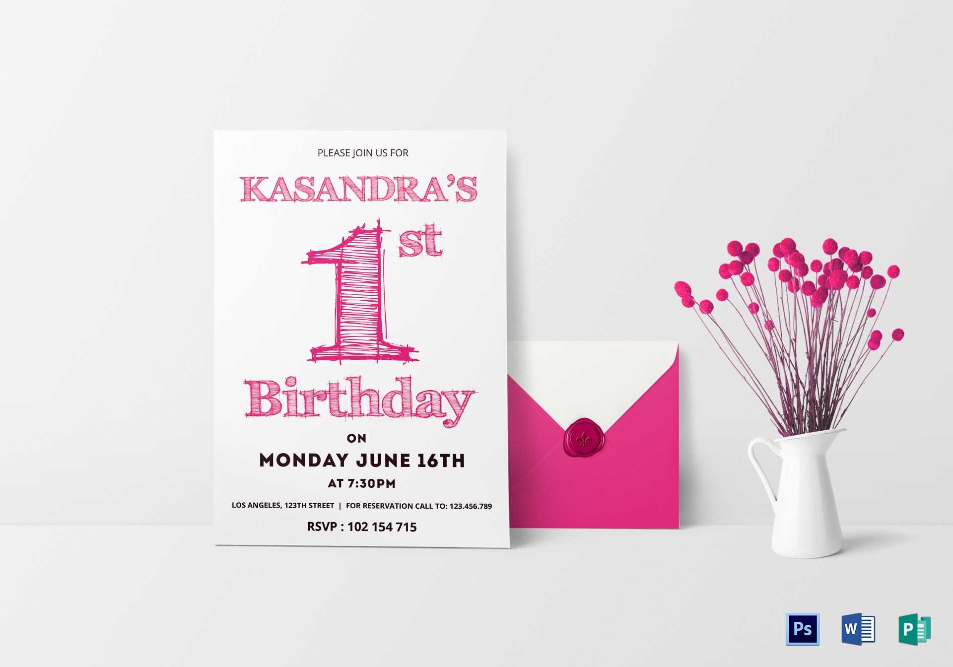 1St Birthday Party Invitation Card Template Pertaining To Birthday Card Publisher Template