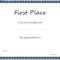 1St Place Award Certificate Template With Regard To First Place Certificate Template