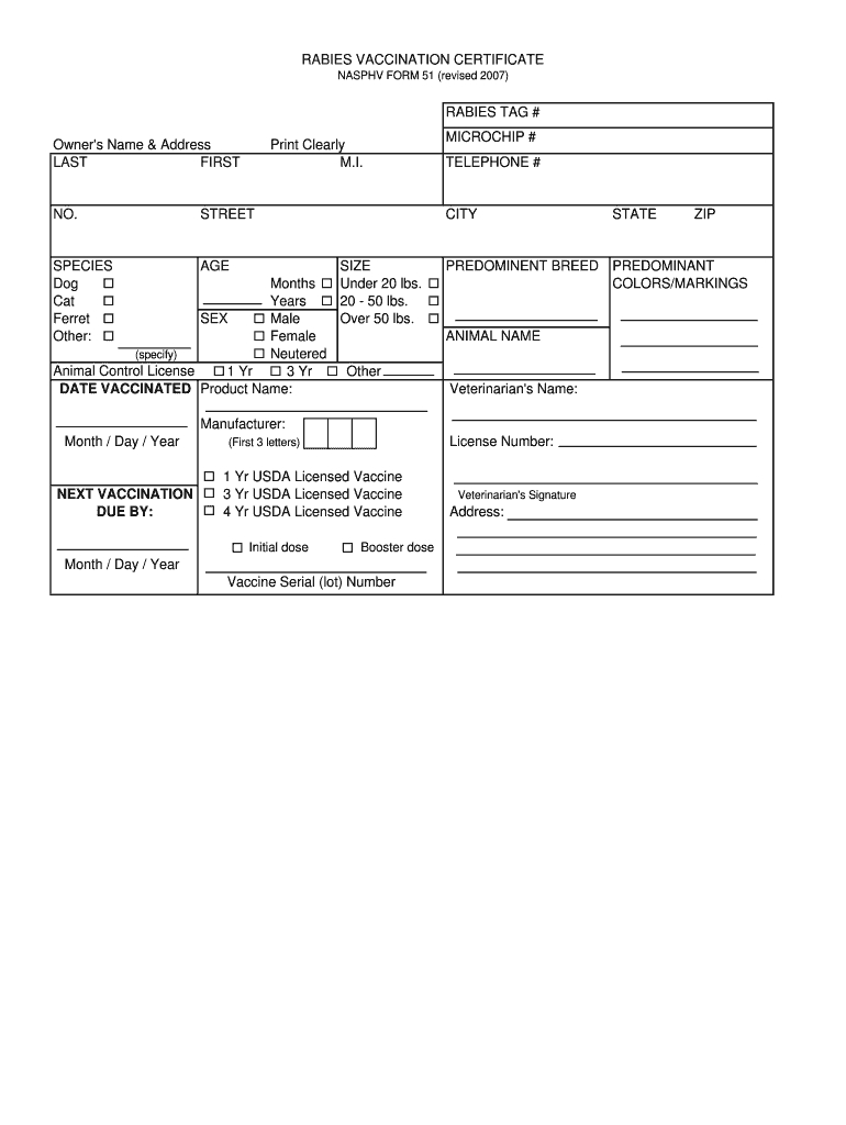 2007 2019 Cdc Nasphv Form 51 Fill Online, Printable With Regard To Rabies Vaccine Certificate Template