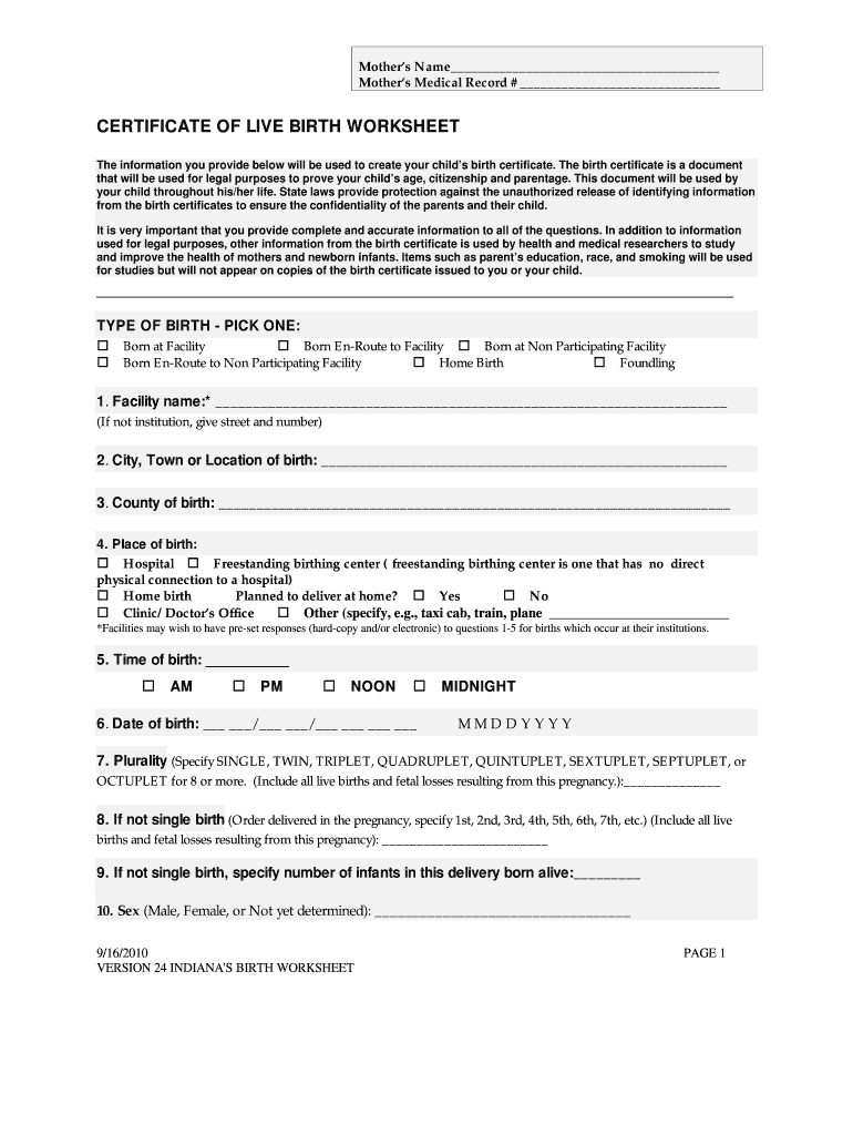 2010 Form In Certificate Of Live Birth Worksheet Fill Online Pertaining To Official Birth Certificate Template