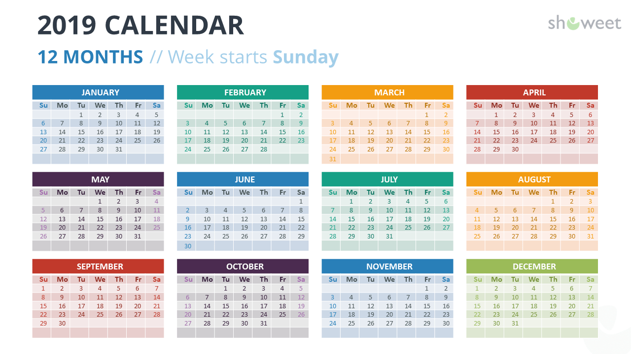 2019 Calendar Powerpoint Templates For Microsoft Powerpoint Calendar Template