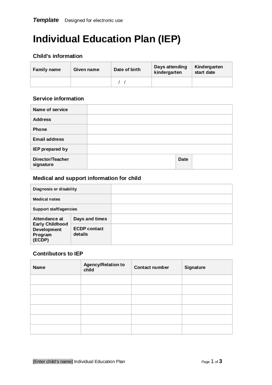 2019 Individual Education Plan – Fillable, Printable Pdf Intended For Blank Iep Template
