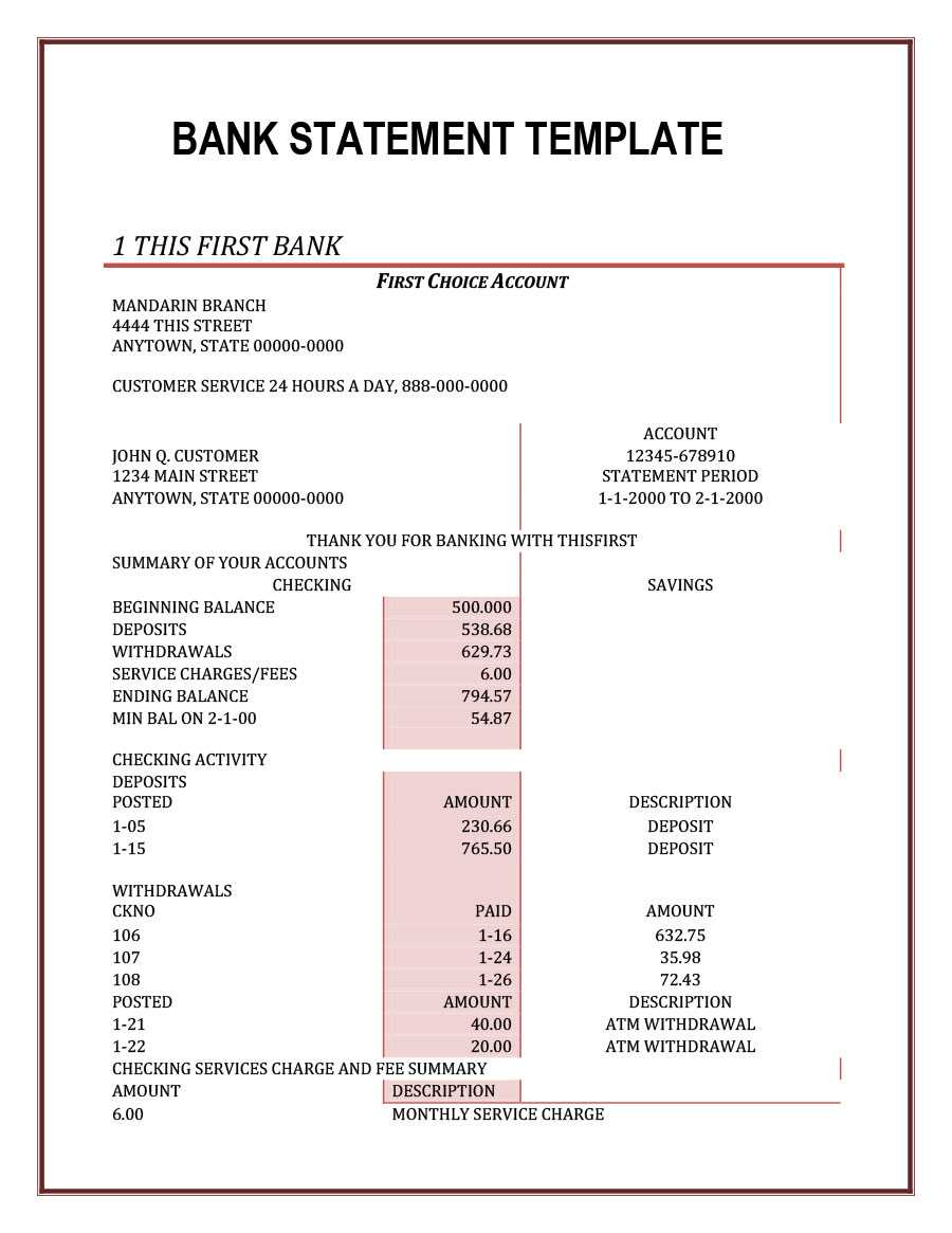 23 Editable Bank Statement Templates [Free] ᐅ Template Lab With Credit Card Statement Template Excel