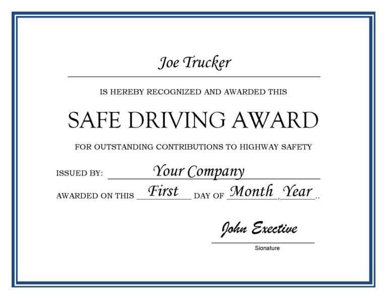 27 Images Of Driver Of The Month Certificate Template with Safe Driving