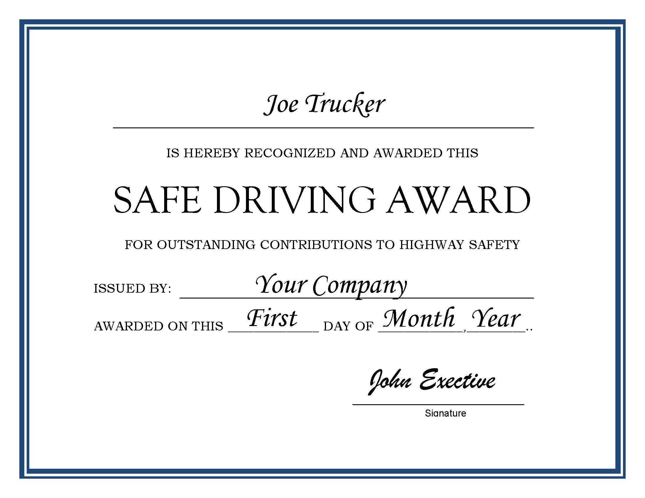 27 Images Of Driver Of The Month Certificate Template With Safe Driving Certificate Template