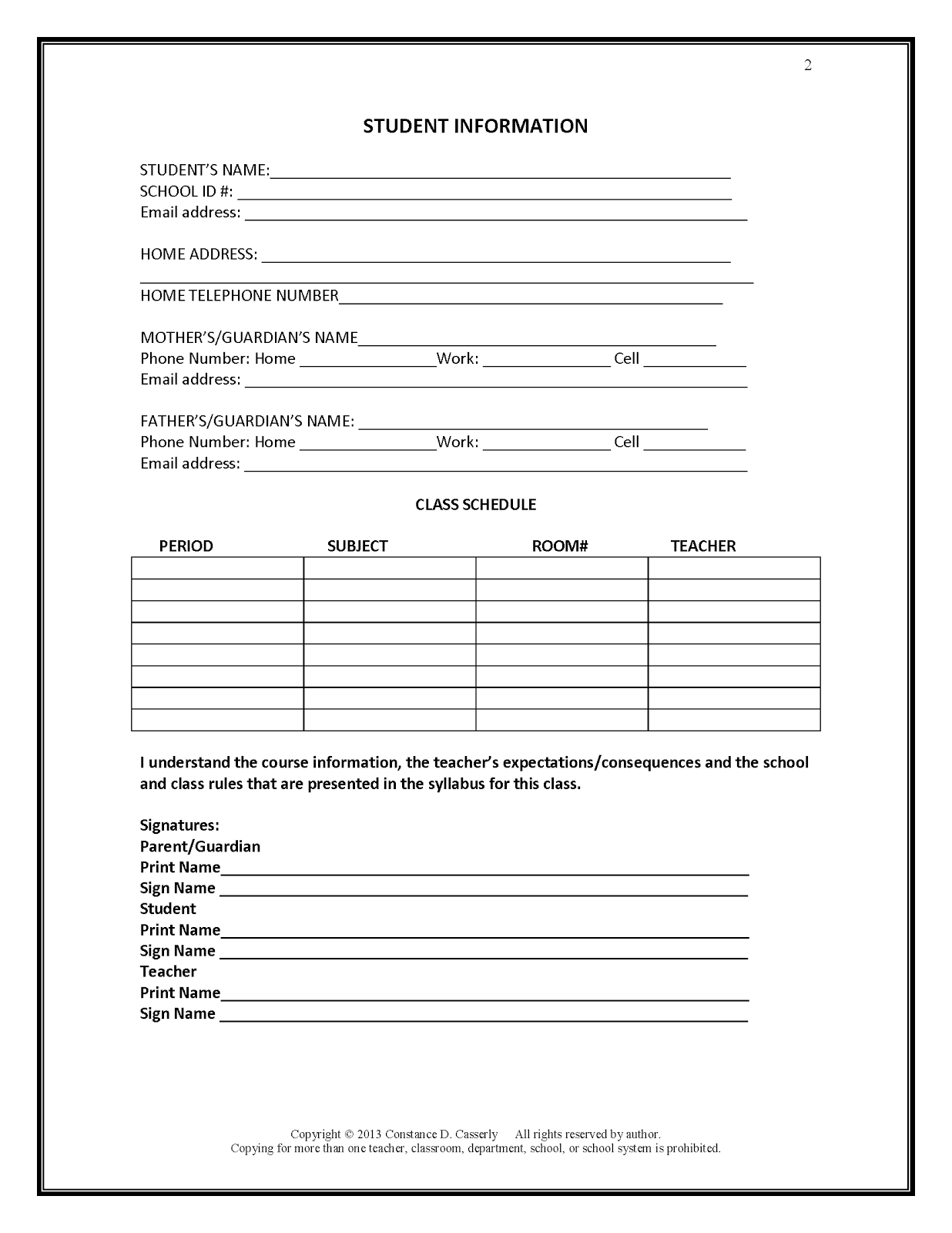 27 Images Of Student Information Form Template | Bfegy With Inside Student Information Card Template