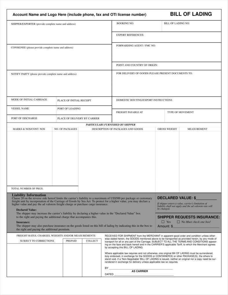 29+ Bill Of Lading Templates – Free Word, Pdf, Excel Format Pertaining To Blank Bol Template