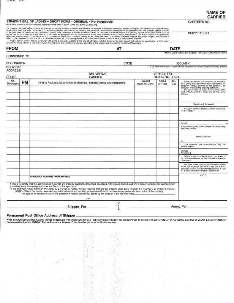 29+ Bill Of Lading Templates – Free Word, Pdf, Excel Format Within Blank Bol Template