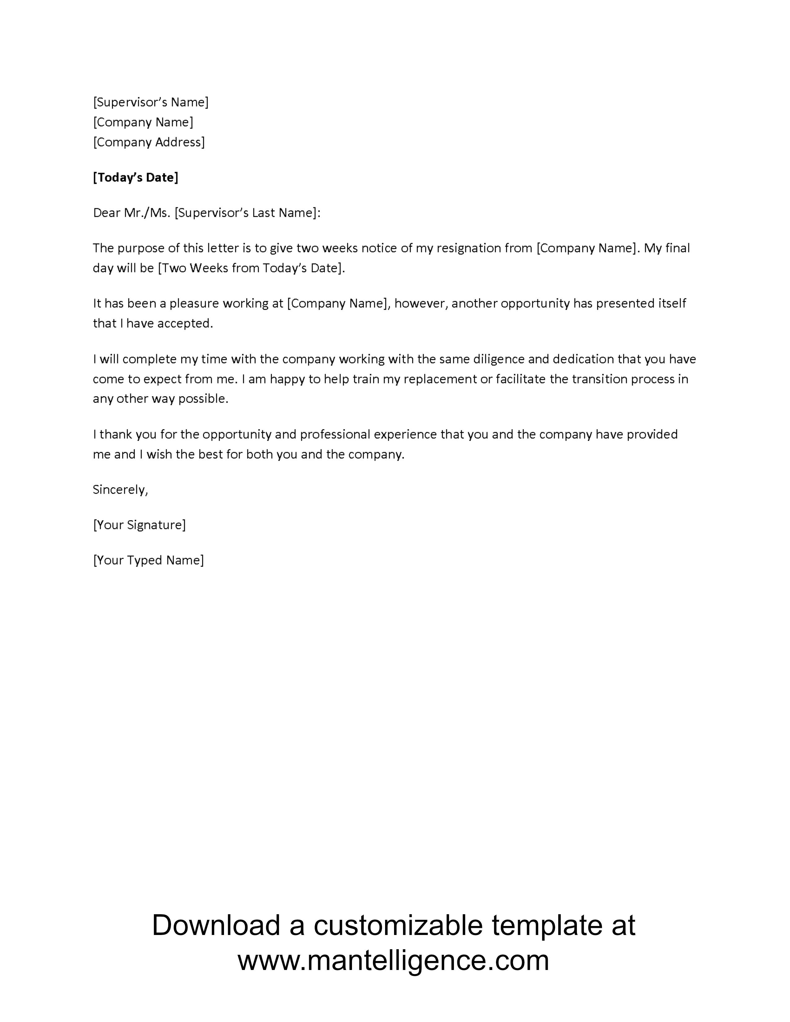 3 Highly Professional Two Weeks Notice Letter Templates Throughout Two Week Notice Template Word