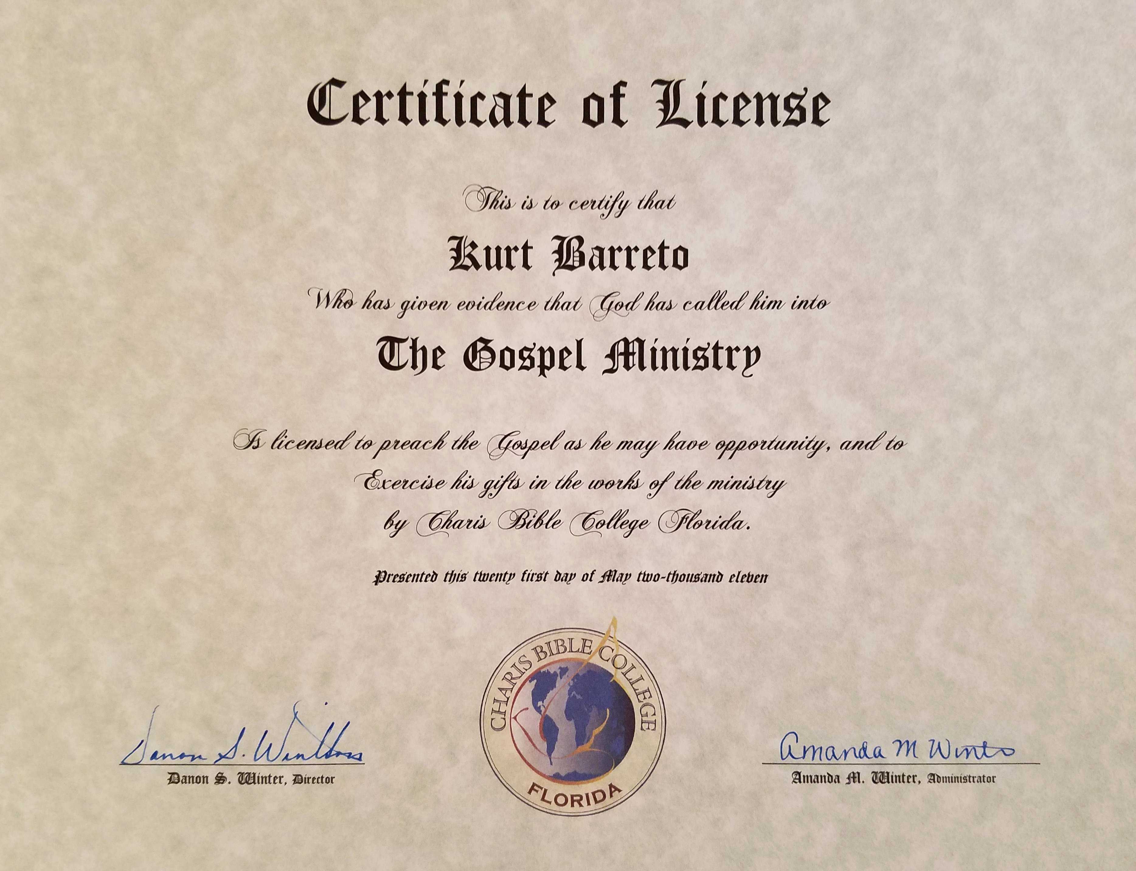 30 Certificate Of License For The Gospel Ministry Template Intended For Certificate Of License Template
