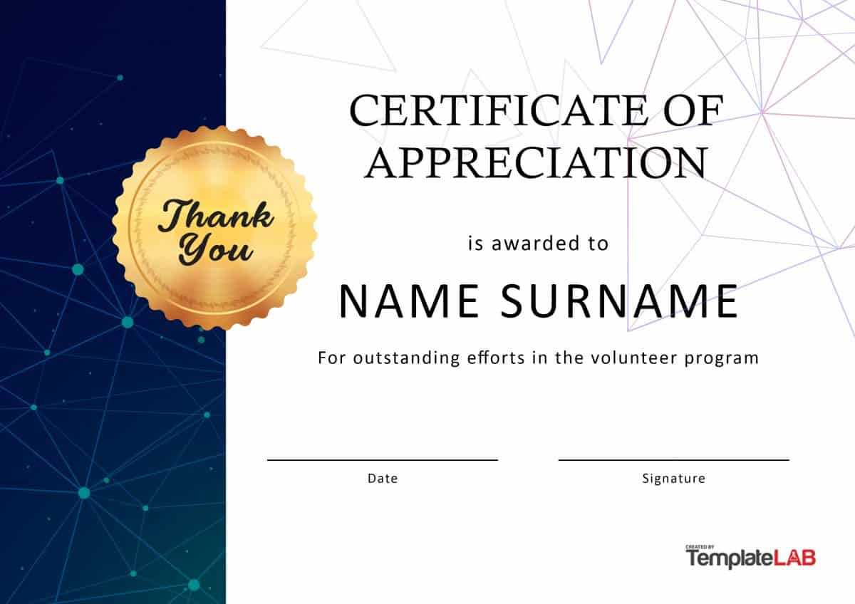 30 Free Certificate Of Appreciation Templates And Letters Inside Volunteer Of The Year Certificate Template