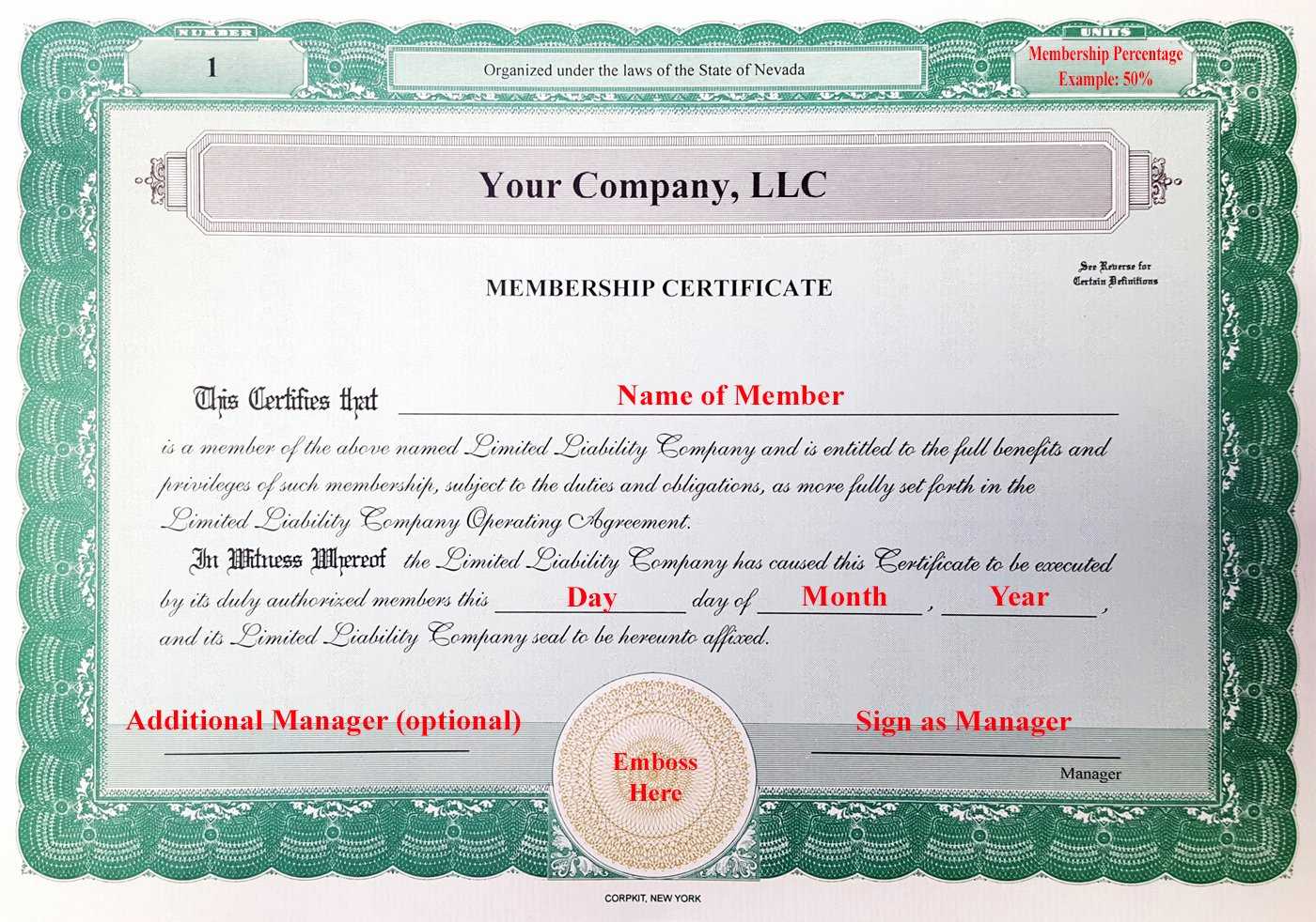 30 Llc Membership Certificate Template | Pryncepality In Llc Membership Certificate Template Word