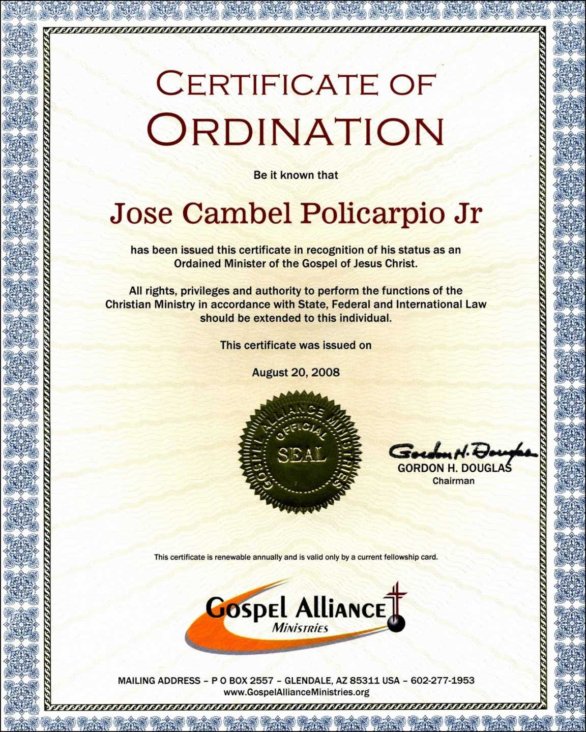 30 Luxury Ordained Minister Certificate Template Pictures With Ordination Certificate Template