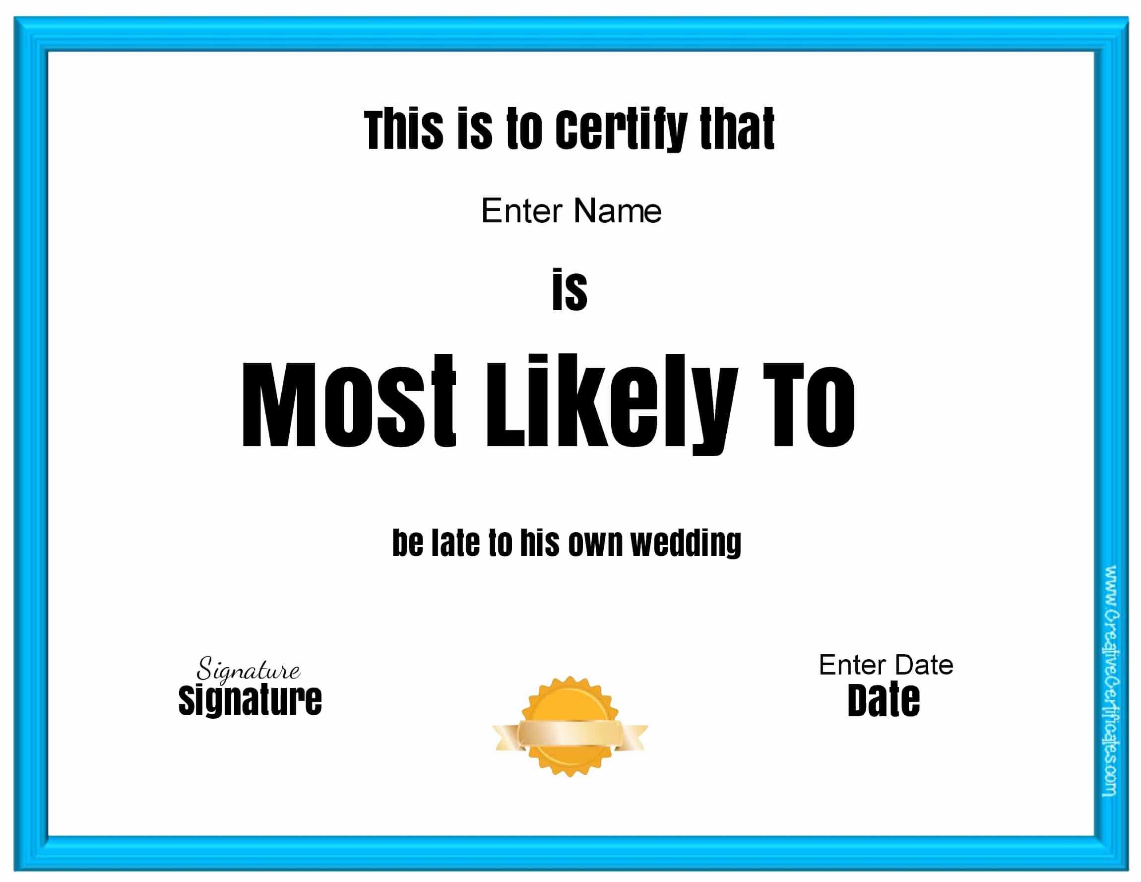 30 Most Likely To Award Template | Pryncepality Pertaining To Superlative Certificate Template
