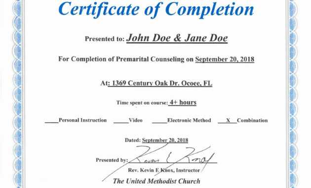 30 Premarital Counseling Certificate Of Completion Template intended for Premarital Counseling Certificate Of Completion Template