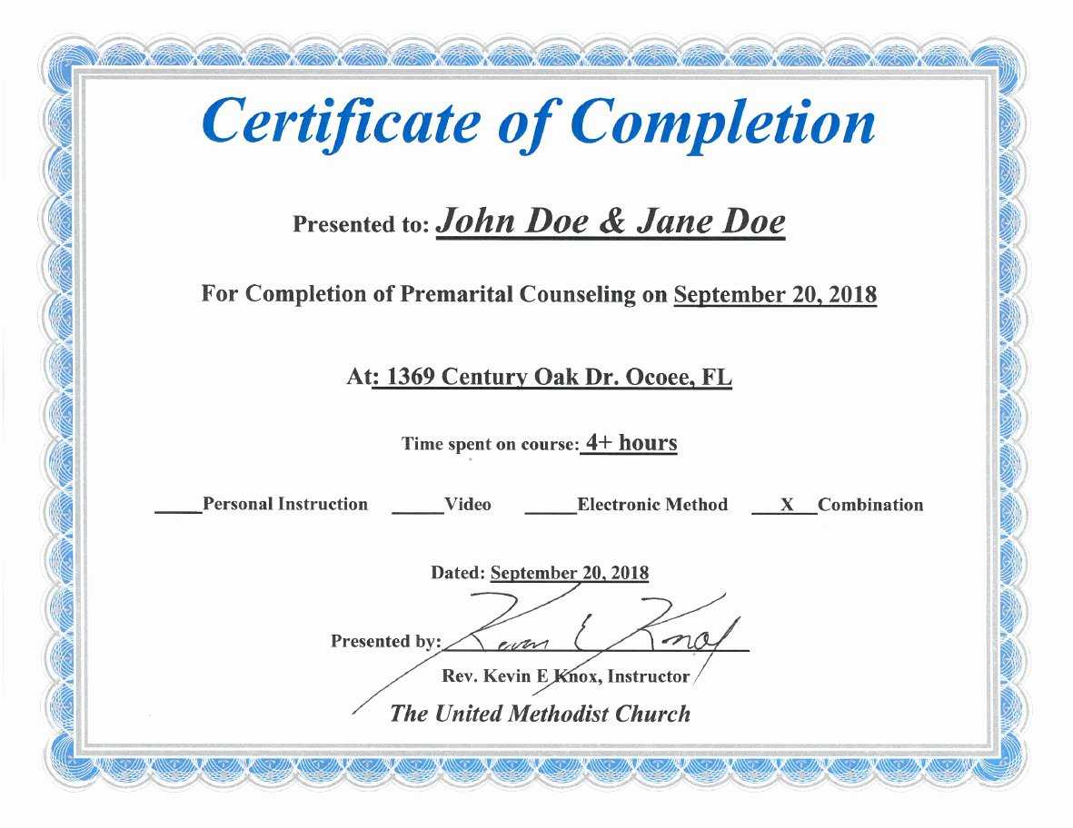 30 Premarital Counseling Certificate Of Completion Template Intended For Premarital Counseling Certificate Of Completion Template