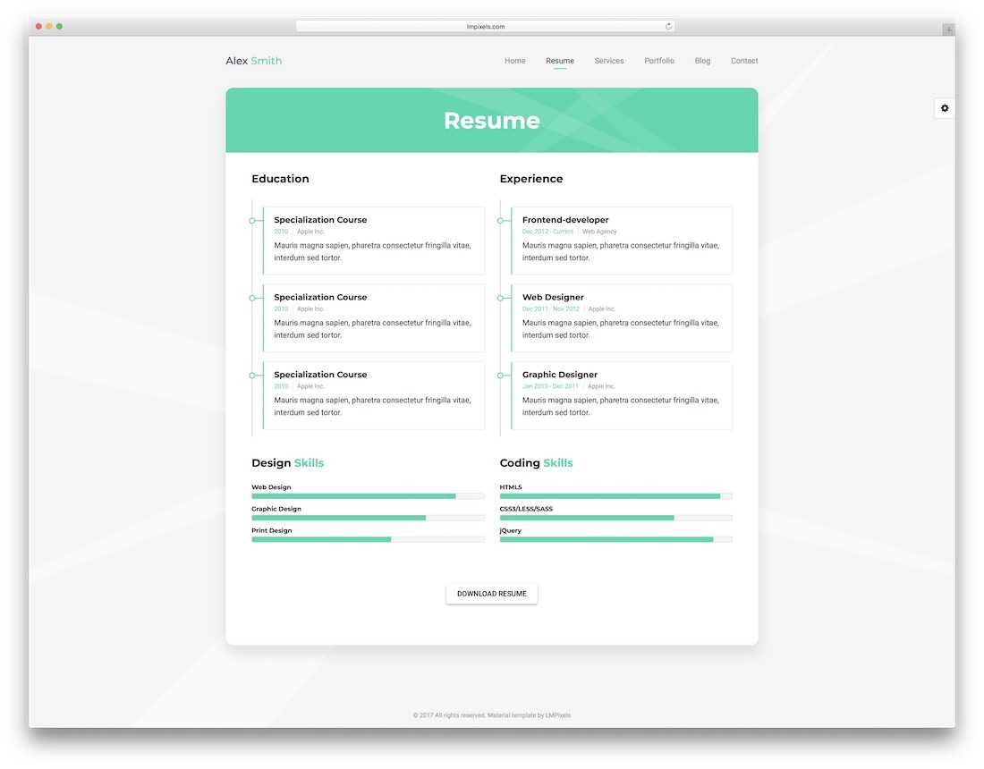 30 Top Resume Website Templates For Online Cvs 2019 – Colorlib Within Chance Card Template