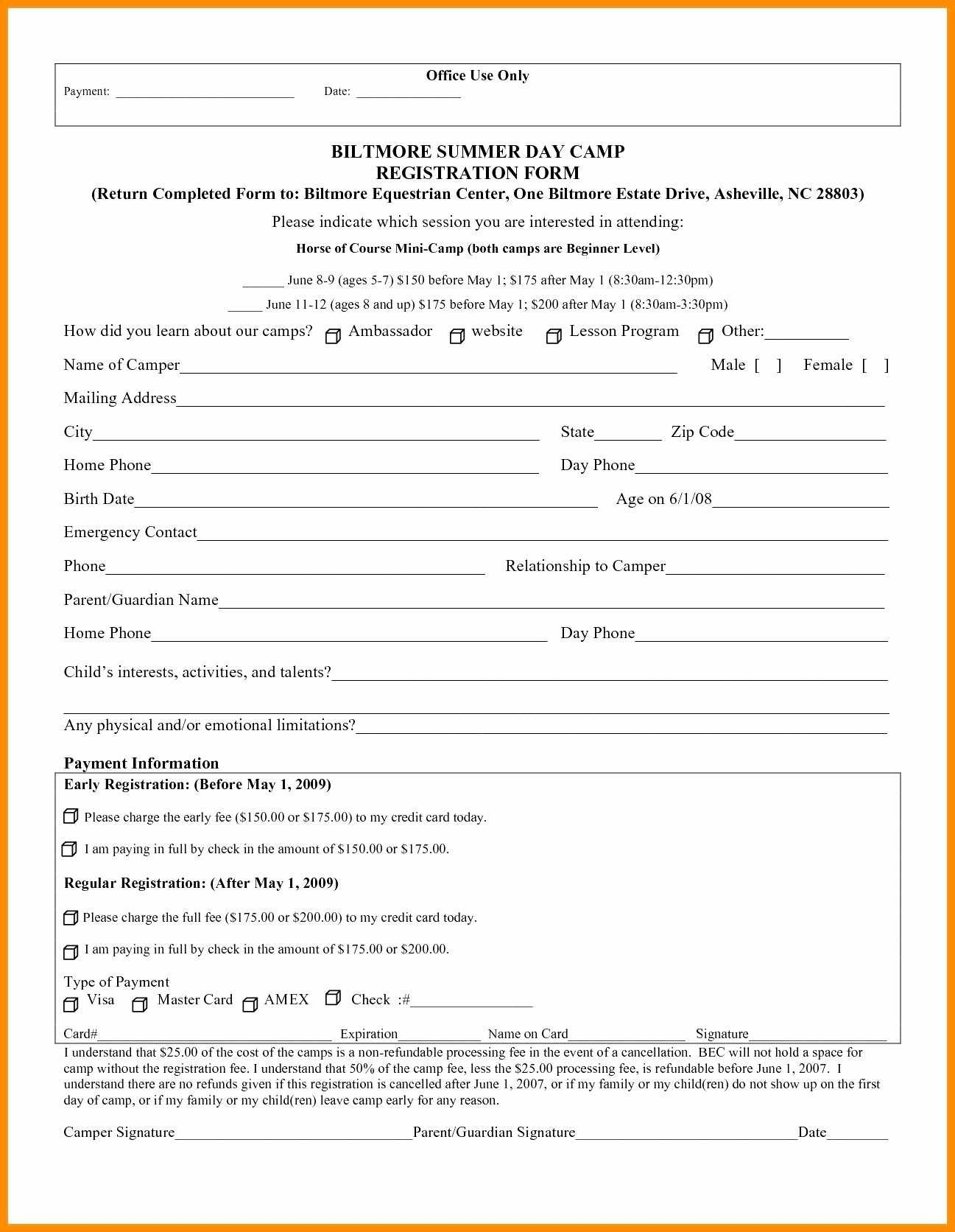 33 Inspirational Camp Registration Form Template Word Regarding Camp Registration Form Template Word