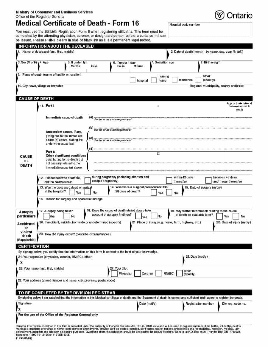 37 Blank Death Certificate Templates [100% Free] ᐅ Template Lab Pertaining To Fake Death Certificate Template