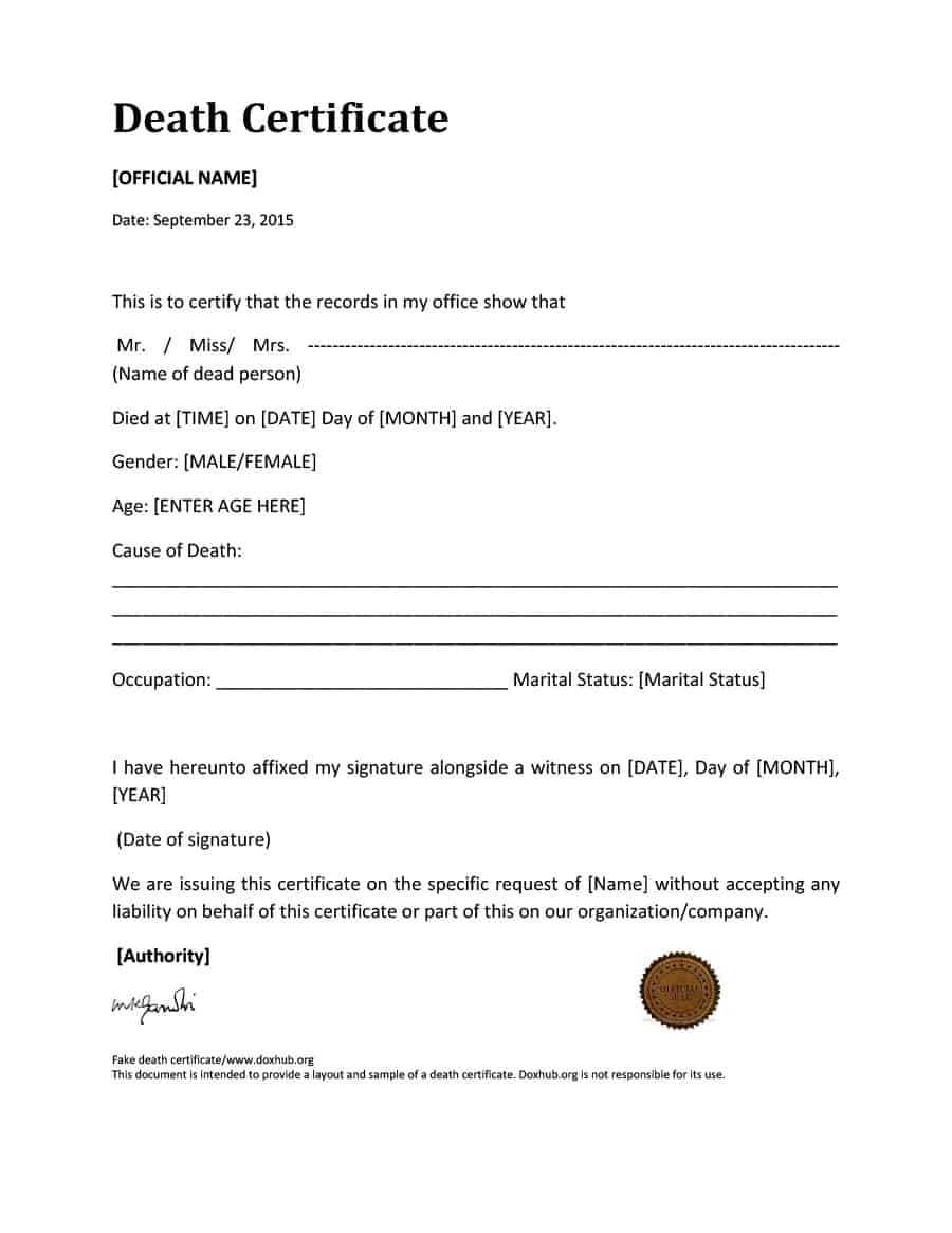 37 Blank Death Certificate Templates [100% Free] ᐅ Template Lab Pertaining To Fake Death Certificate Template