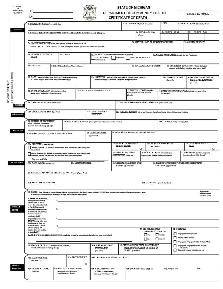 37 Blank Death Certificate Templates [100% Free] ᐅ Template Lab With Regard To Fake Death Certificate Template