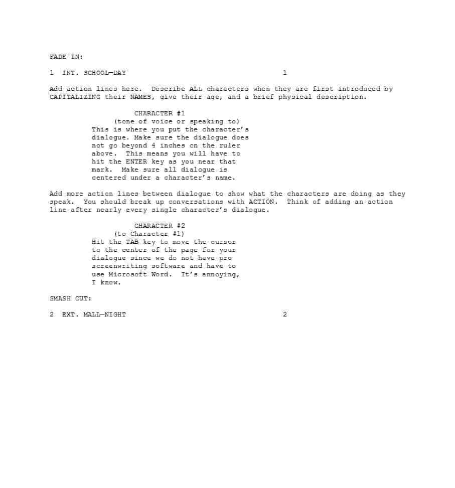 37 Creative Screenplay Templates [& Screenplay Format Guide Pertaining To Microsoft Word Screenplay Template