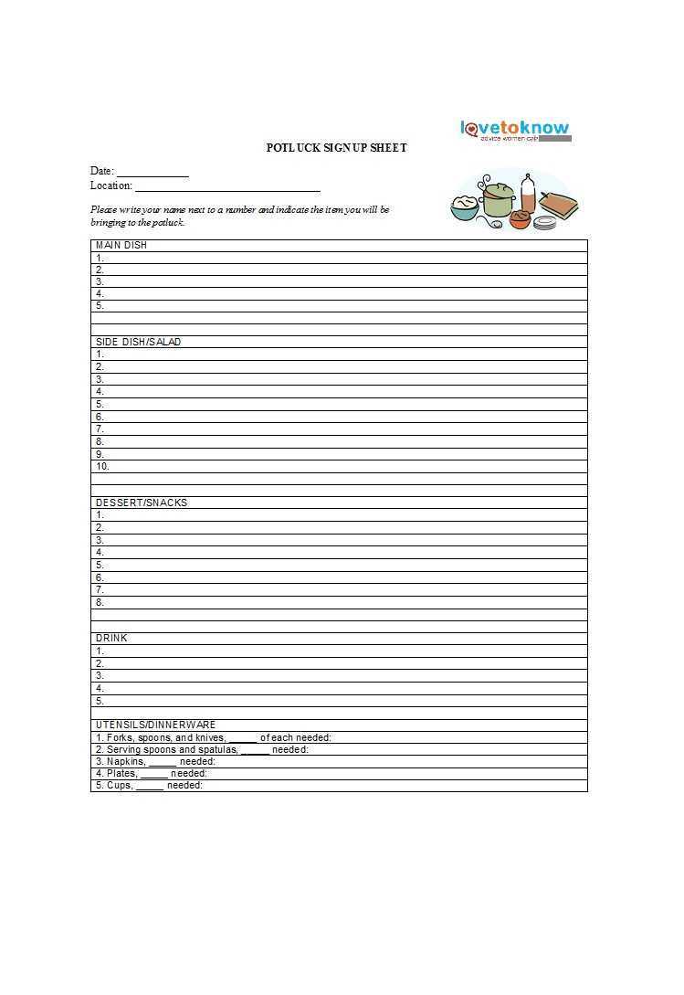 38 Best Potluck Sign Up Sheets (For Any Occasion) ᐅ With Potluck Signup Sheet Template Word