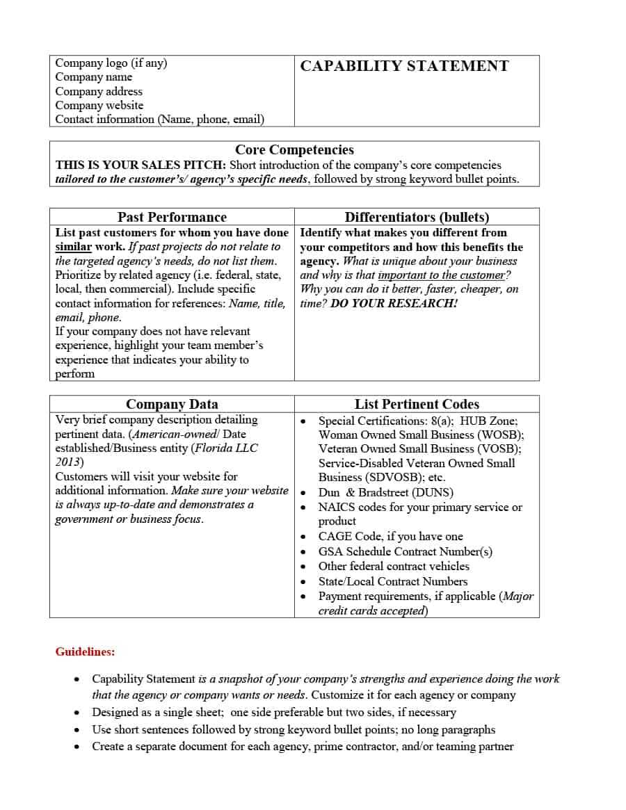 39 Effective Capability Statement Templates (+ Examples) ᐅ Inside Capability Statement Template Word