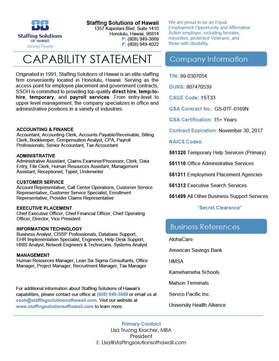 39 Effective Capability Statement Templates (+ Examples) ᐅ Regarding Capability Statement Template Word