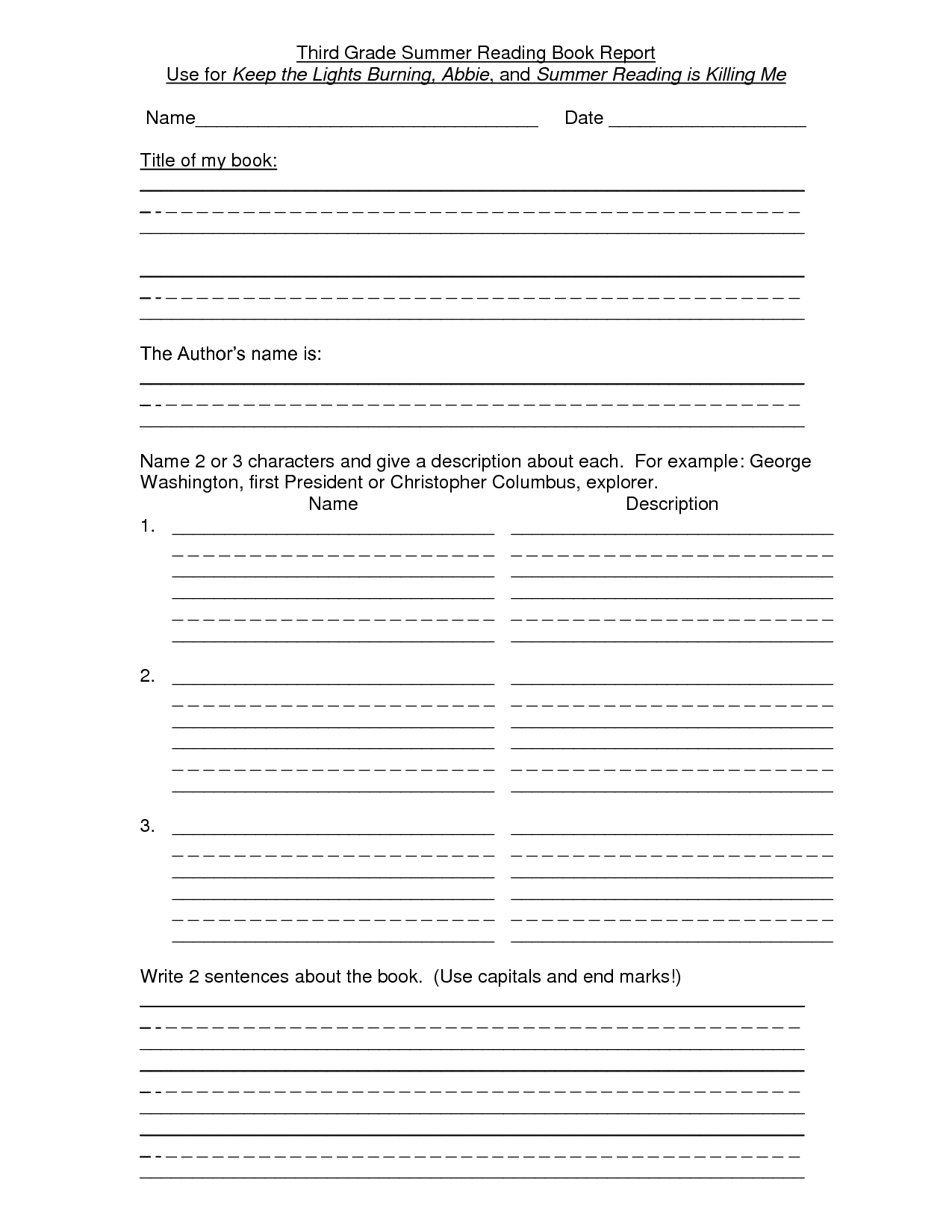 3Rd Grade Book Report Template Intended For First Grade Book Report Template
