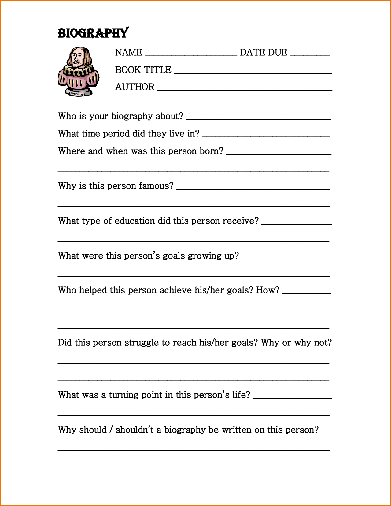 4+ Biography Report Template | Teknoswitch Within Biography Book Report Template